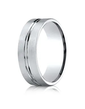 Benchmark Platinum 7mm Comfort-Fit Satin-Finish with High Polished Center Cut Carved Design Band ( 4-15)