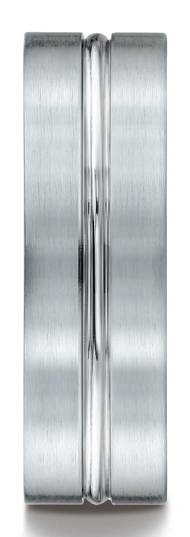 Benchmark Platinum 7mm Comfort-Fit Satin-Finish with High Polished Center Cut Carved Design Band ( 4-15)
