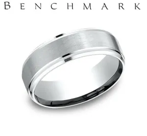 Benchmark Platinum 7mm Comfort-Fit Satin-Finished Drop Beveled Edge Carved Design Wedding Band Ring