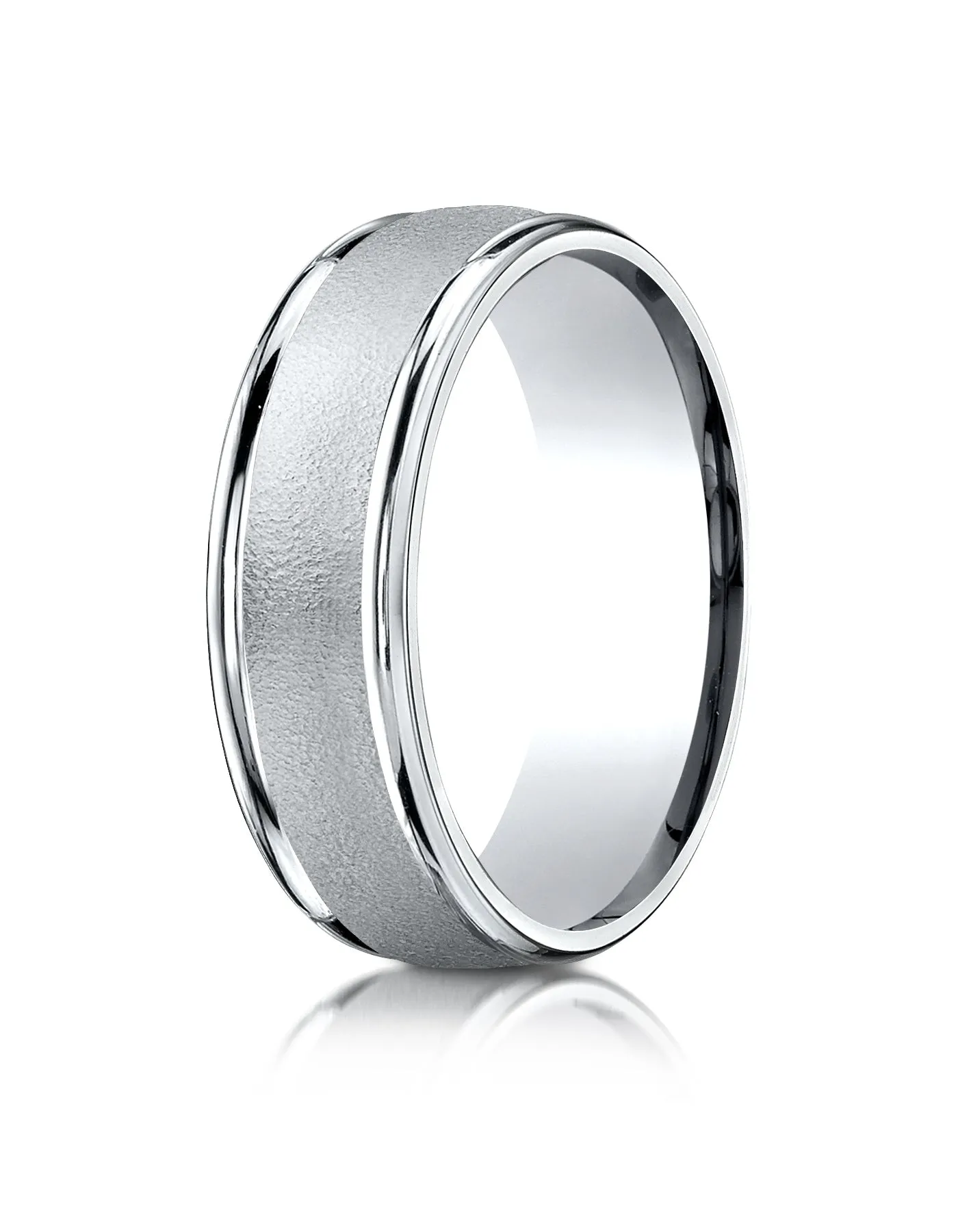 Benchmark Platinum 7mm Comfort-Fit Wired-Finished High Polished Round Edge Carved Design Band, (4-15)