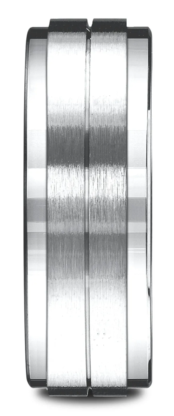 Benchmark Platinum 8mm Comfort-Fit Drop Bevel Satin Center Design Band, (Sizes 4-15)