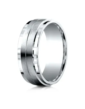 Benchmark Platinum 8mm Comfort-Fit Drop Bevel Satin Center Design Band, (Sizes 4-15)