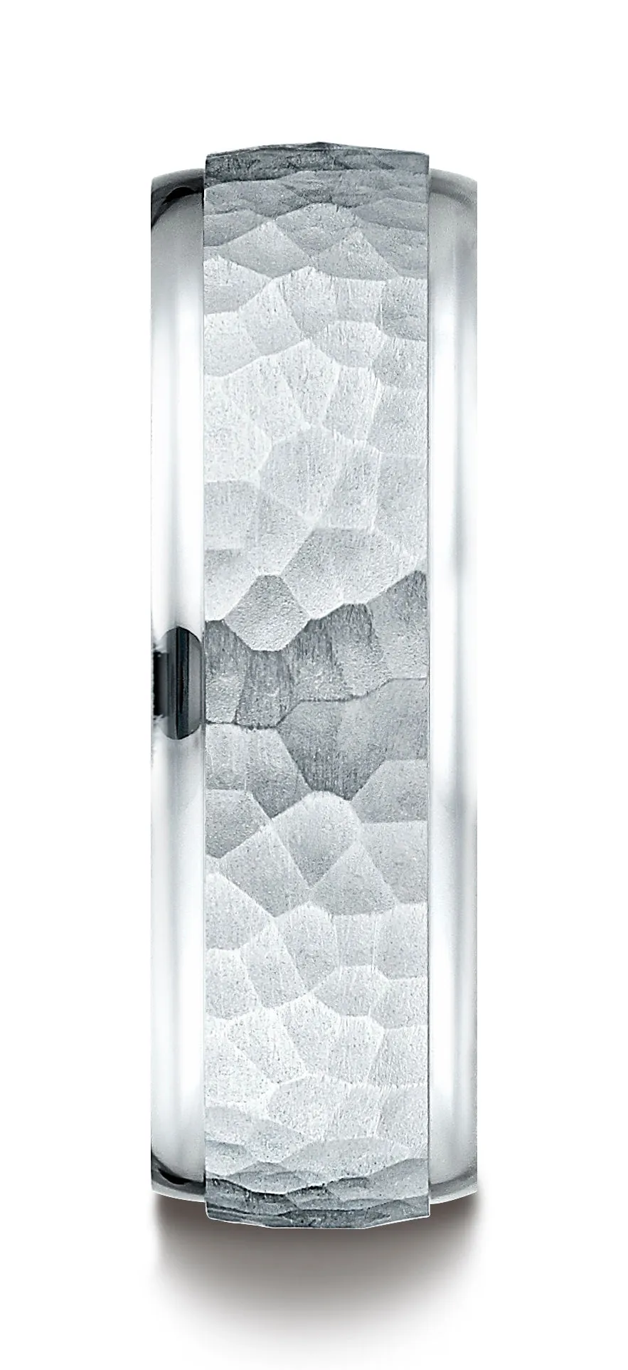 Benchmark Platinum Comfort-Fit 7mm High Polish Edge Hammered Center Design Band, (Sizes 6-13)