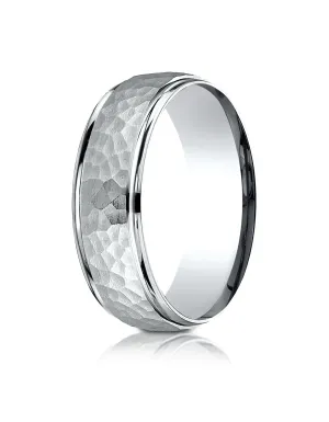 Benchmark Platinum Comfort-Fit 7mm High Polish Edge Hammered Center Design Band, (Sizes 6-13)