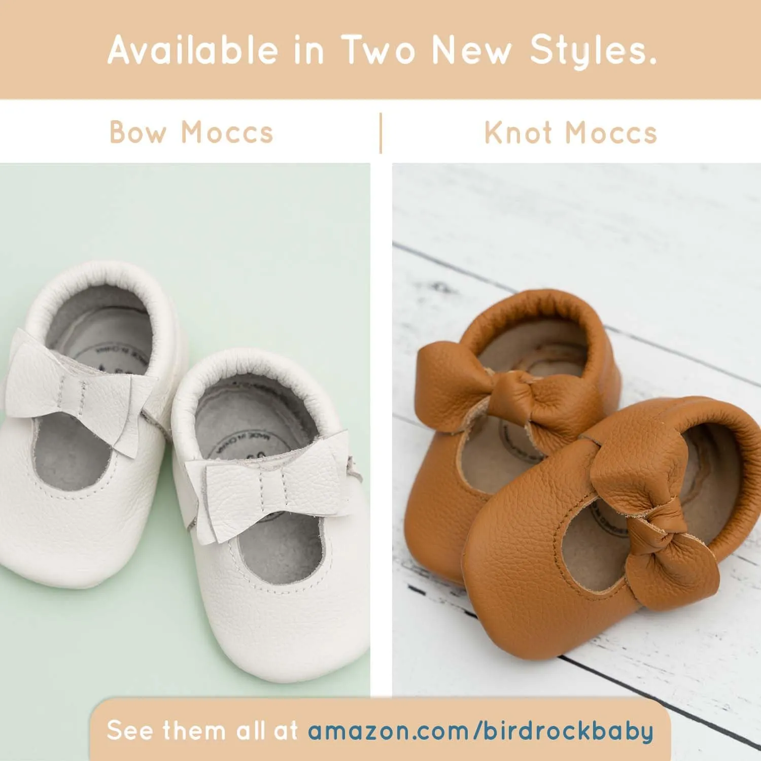 BirdRock Baby Bow and Knot Moccasins - Genuine Leather Baby Girl Shoes (Desert Rose Knot, US 2)