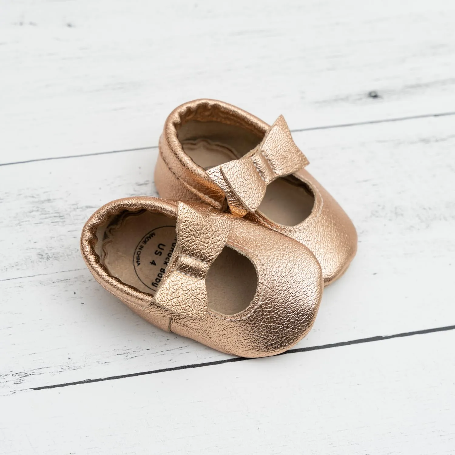 BirdRock Baby Bow and Knot Moccasins - Genuine Leather Baby Girl Shoes (Desert Rose Knot, US 2)