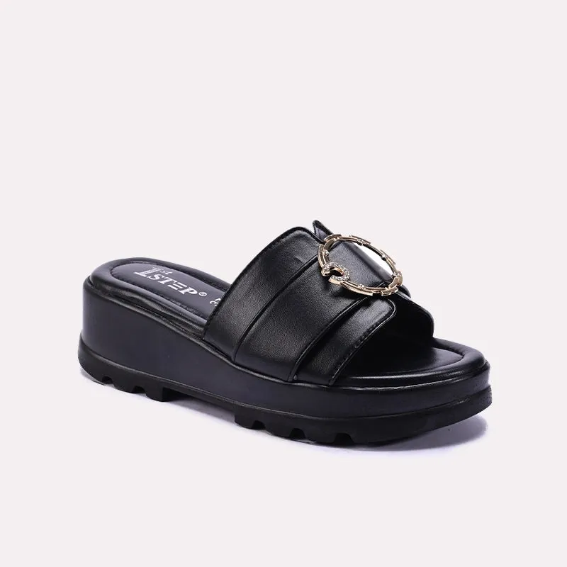 Black Chunky Comfy Casual Slippers 0412667