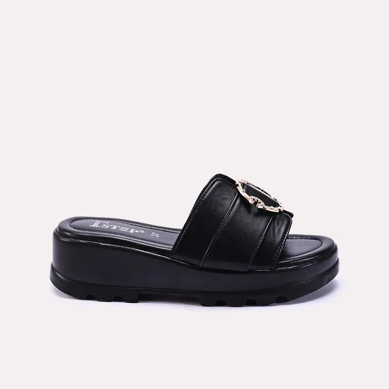 Black Chunky Comfy Casual Slippers 0412667
