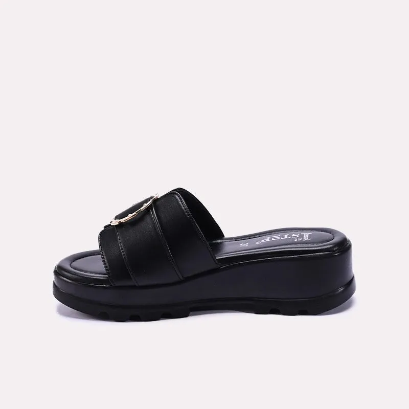 Black Chunky Comfy Casual Slippers 0412667