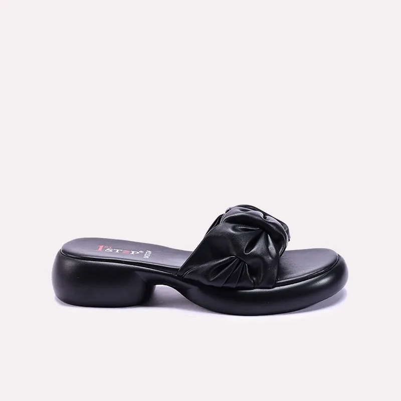 Black Comfy Chunky Casual Slippers 0413124