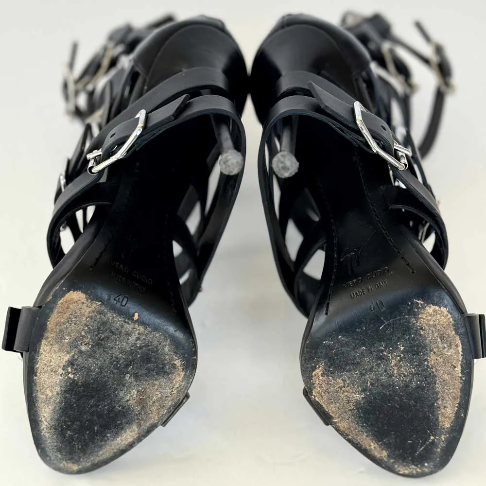 Black Leather Ankle Strap Sandals