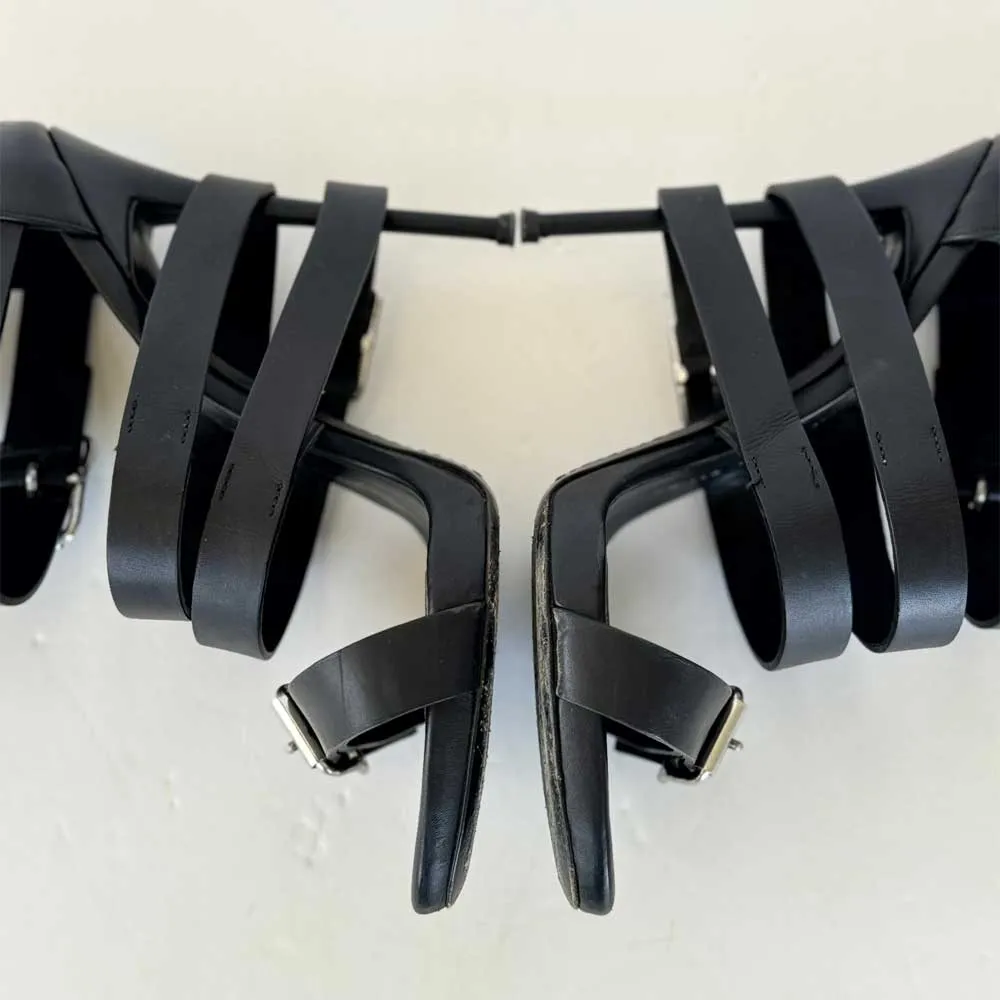 Black Leather Ankle Strap Sandals