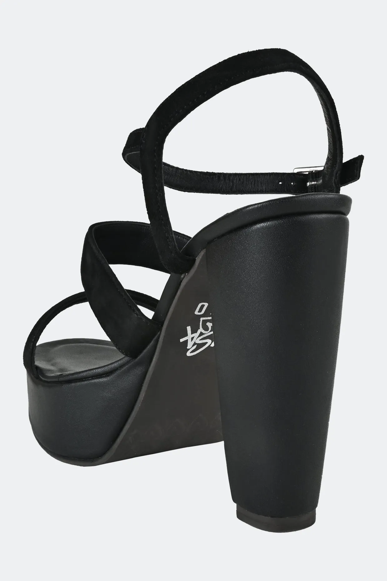 Black Two Strap Platform Heels For Women