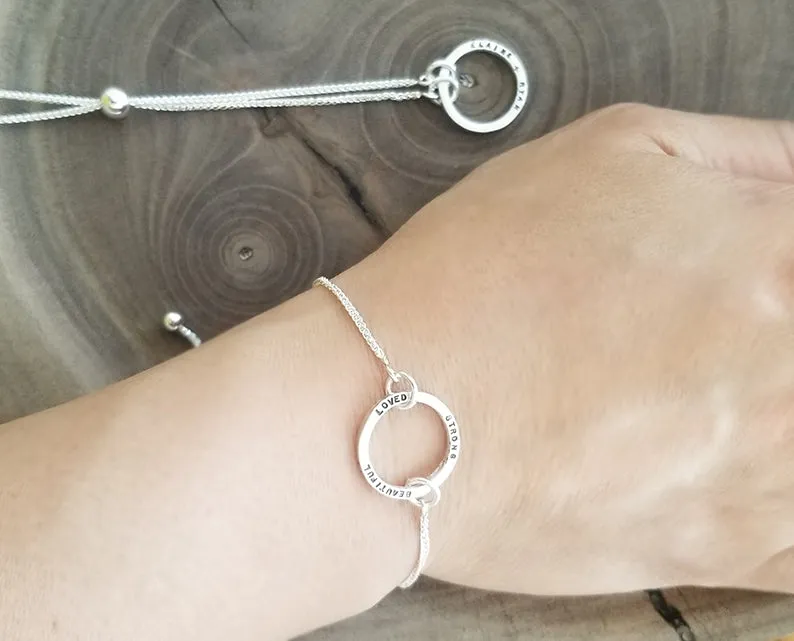 Blessing Personalized Sterling Silver Circular Charm Bracelet (S0645)