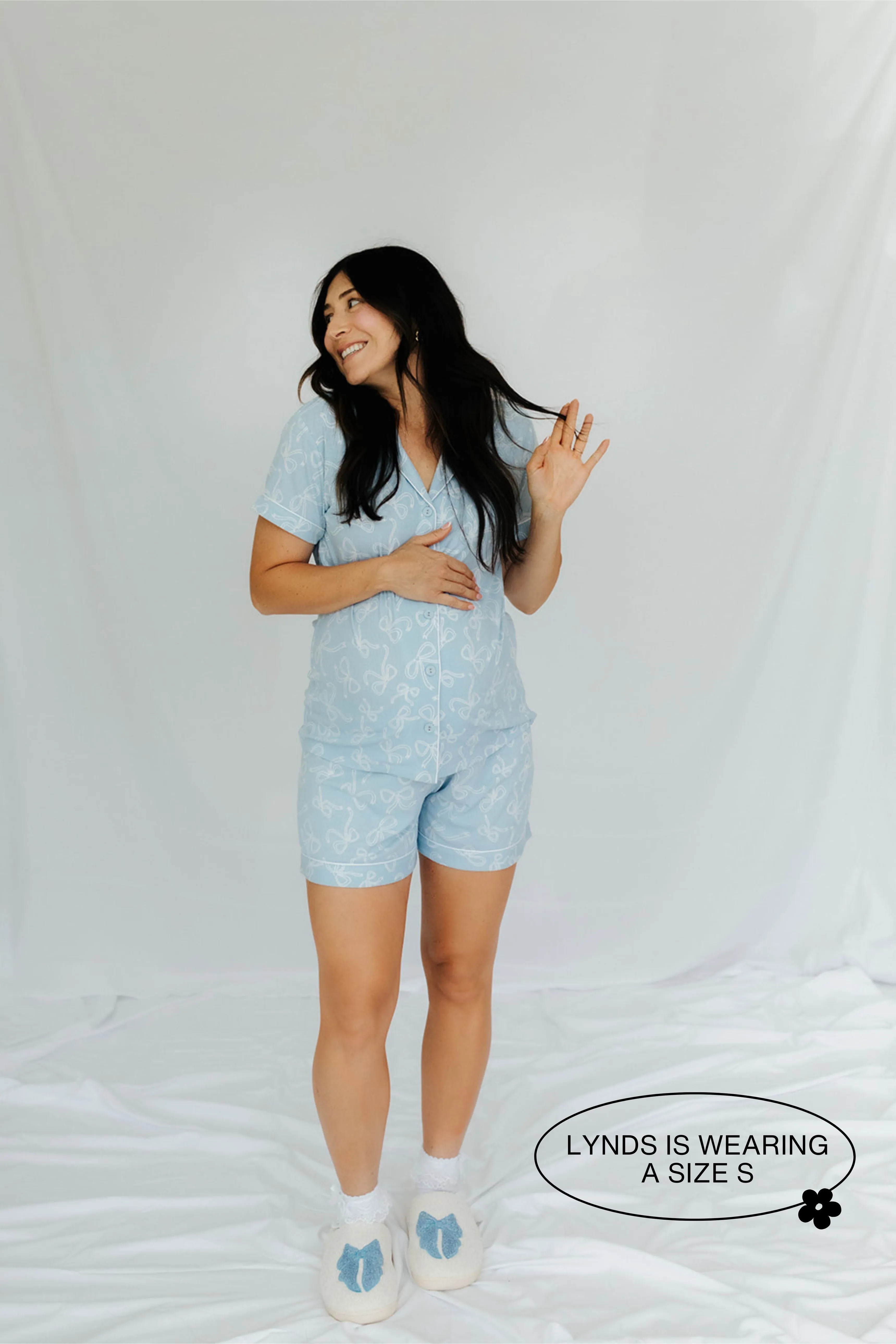 Blue Bow Ribbed Short Pajama Set