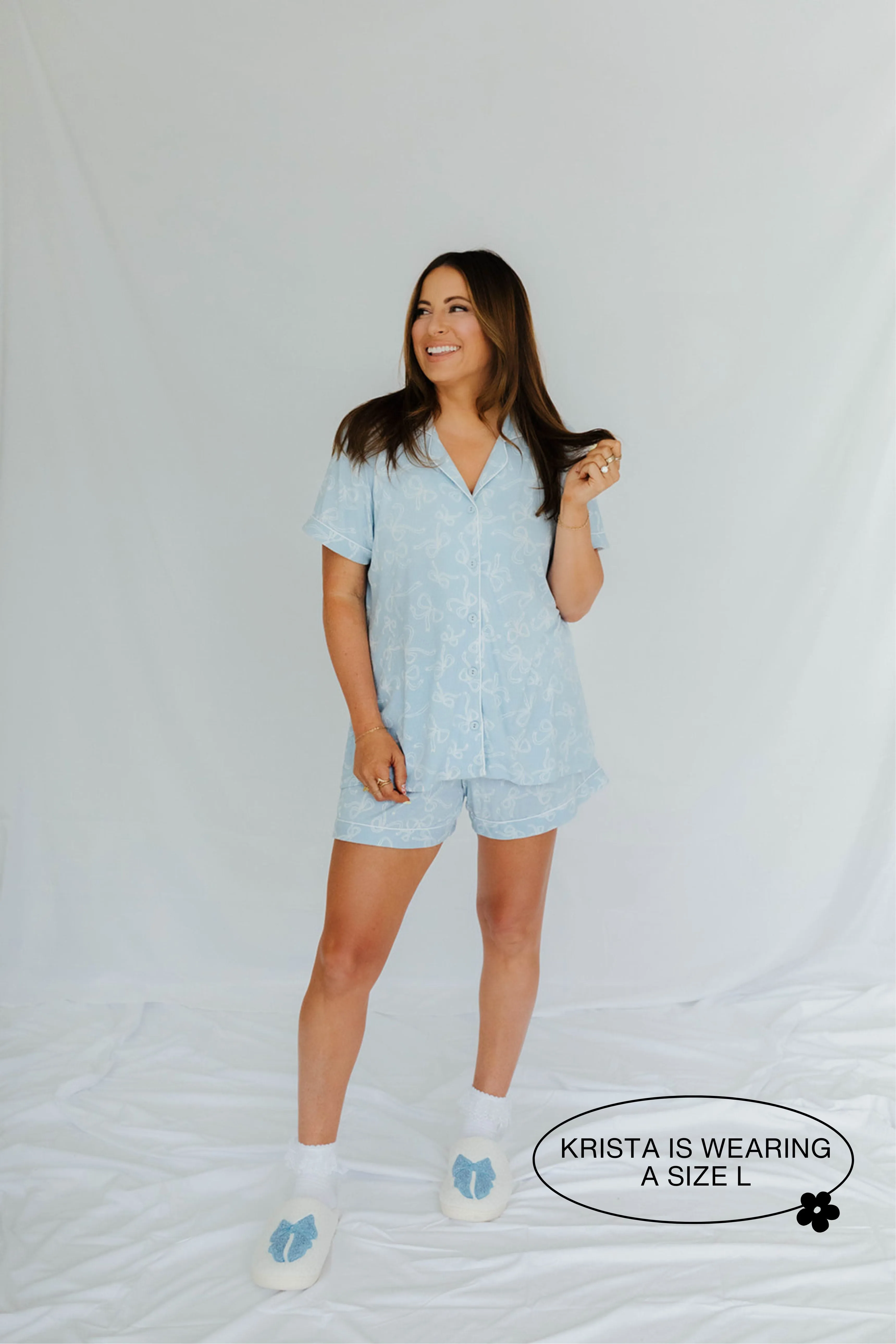 Blue Bow Ribbed Short Pajama Set