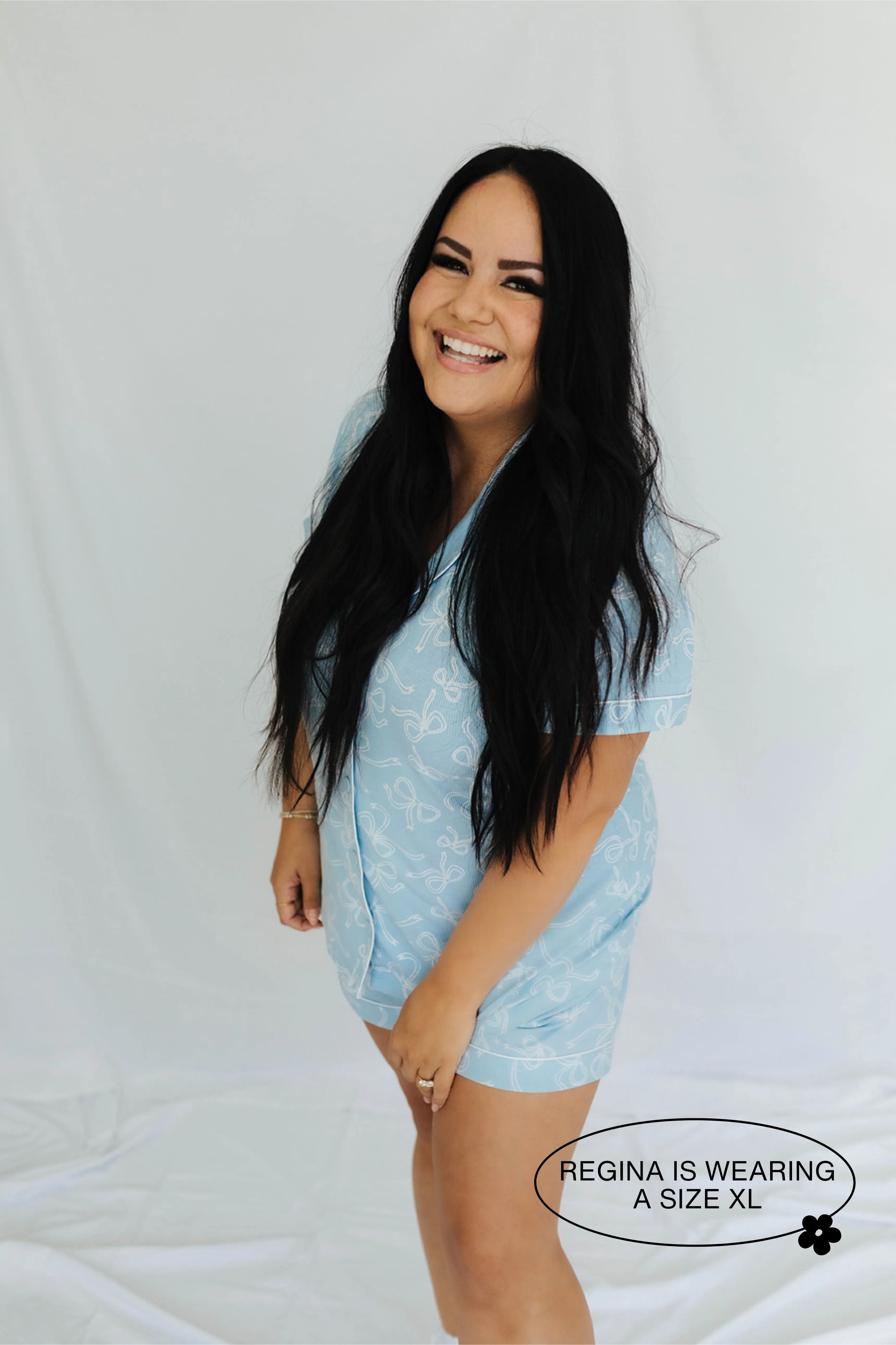 Blue Bow Ribbed Short Pajama Set