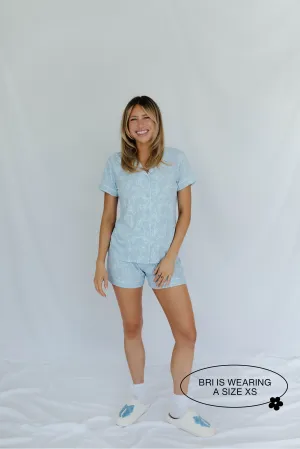 Blue Bow Ribbed Short Pajama Set