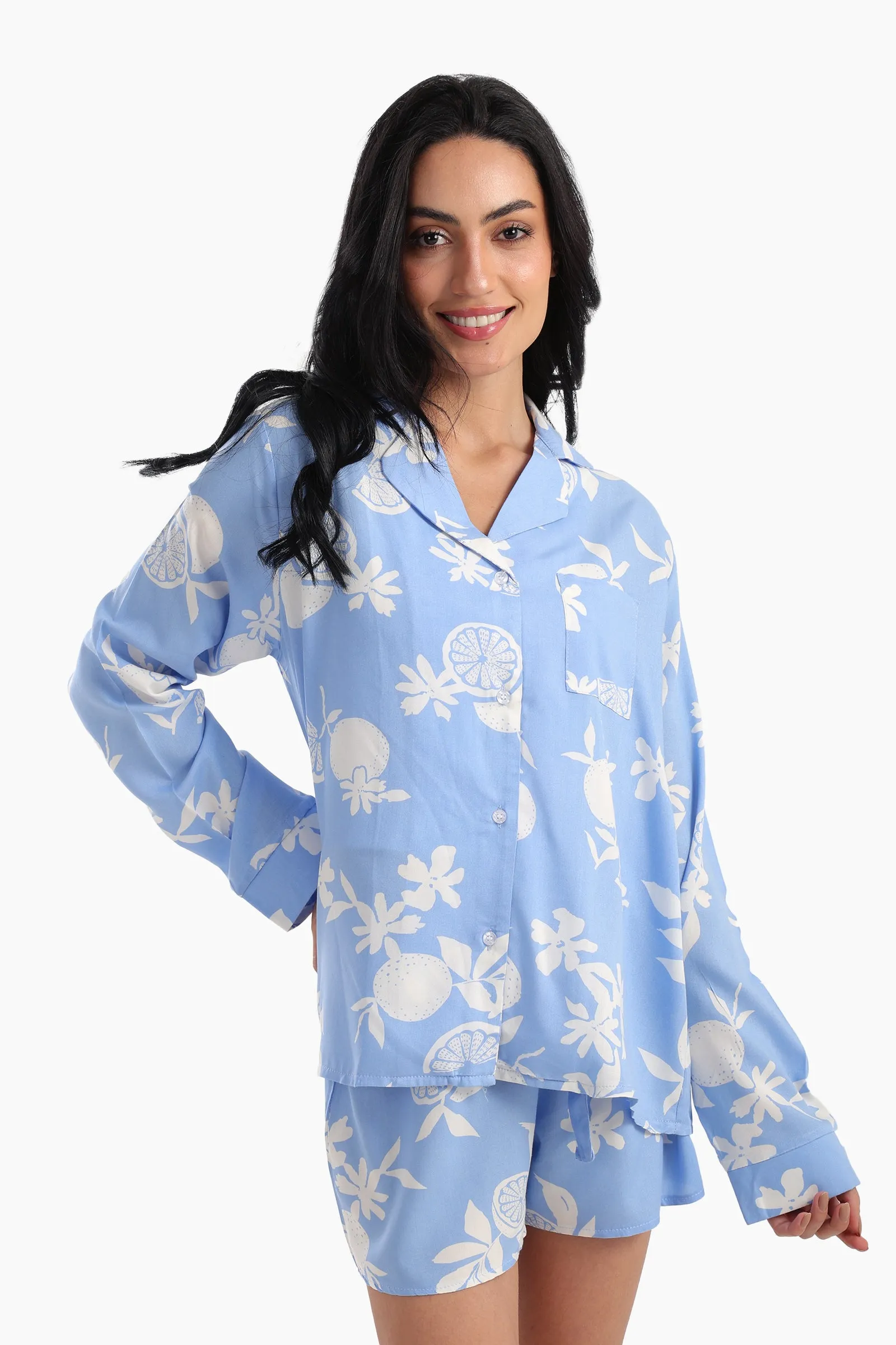 Blue Viscose Pyjama Shorts