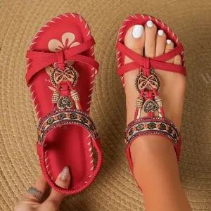 Boho Beaded Sandals | T-Strap | Comfortable & Stylish