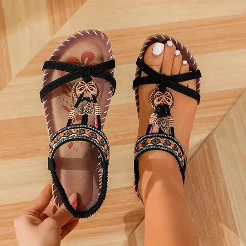 Boho Beaded Sandals | T-Strap | Comfortable & Stylish