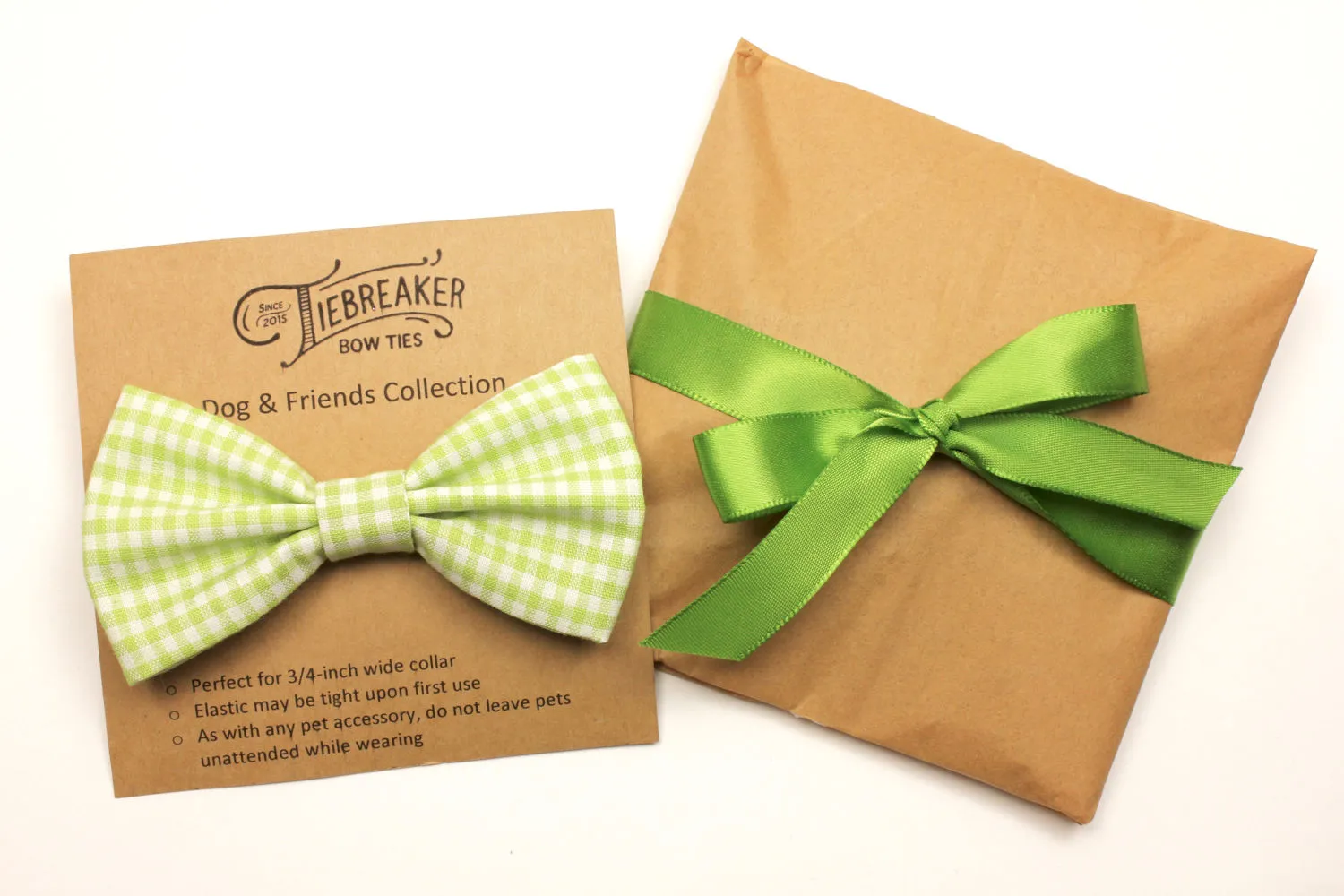 Bright Green Gingham Dog Bow Tie
