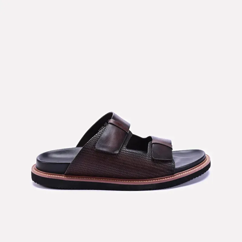 Brown Comfy Leather Casual Slippers 0151051