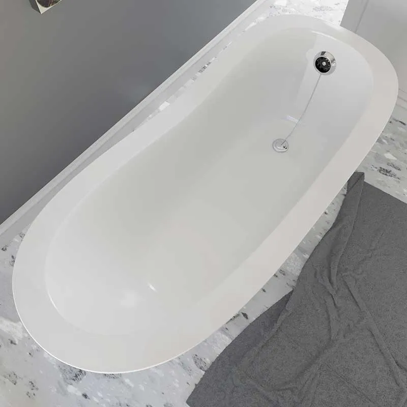 Cambridge Plumbing Dolomite Mineral Composite Clawfoot Slipper Tub with Polished Chrome Feet and Drain Assembly 66 x 30