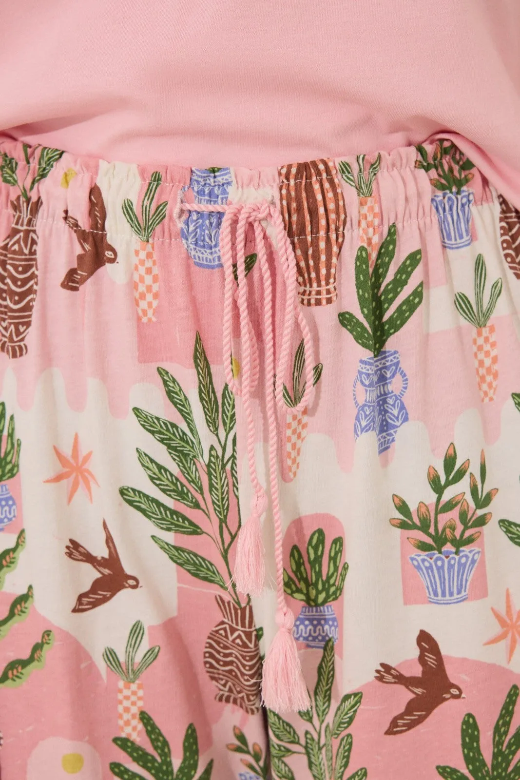 Capri pyjamas 100% cotton pink flower pots - Pink