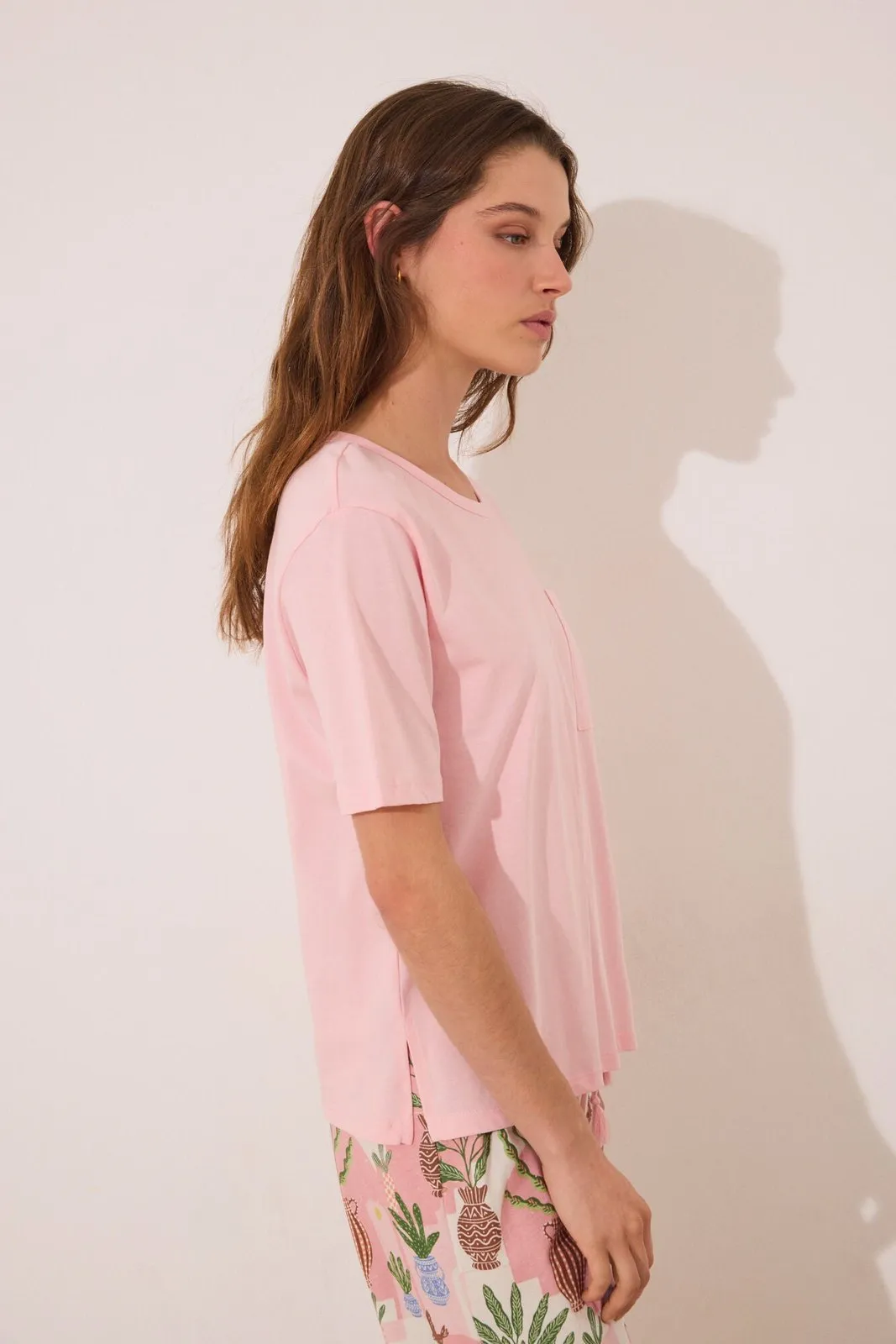 Capri pyjamas 100% cotton pink flower pots - Pink
