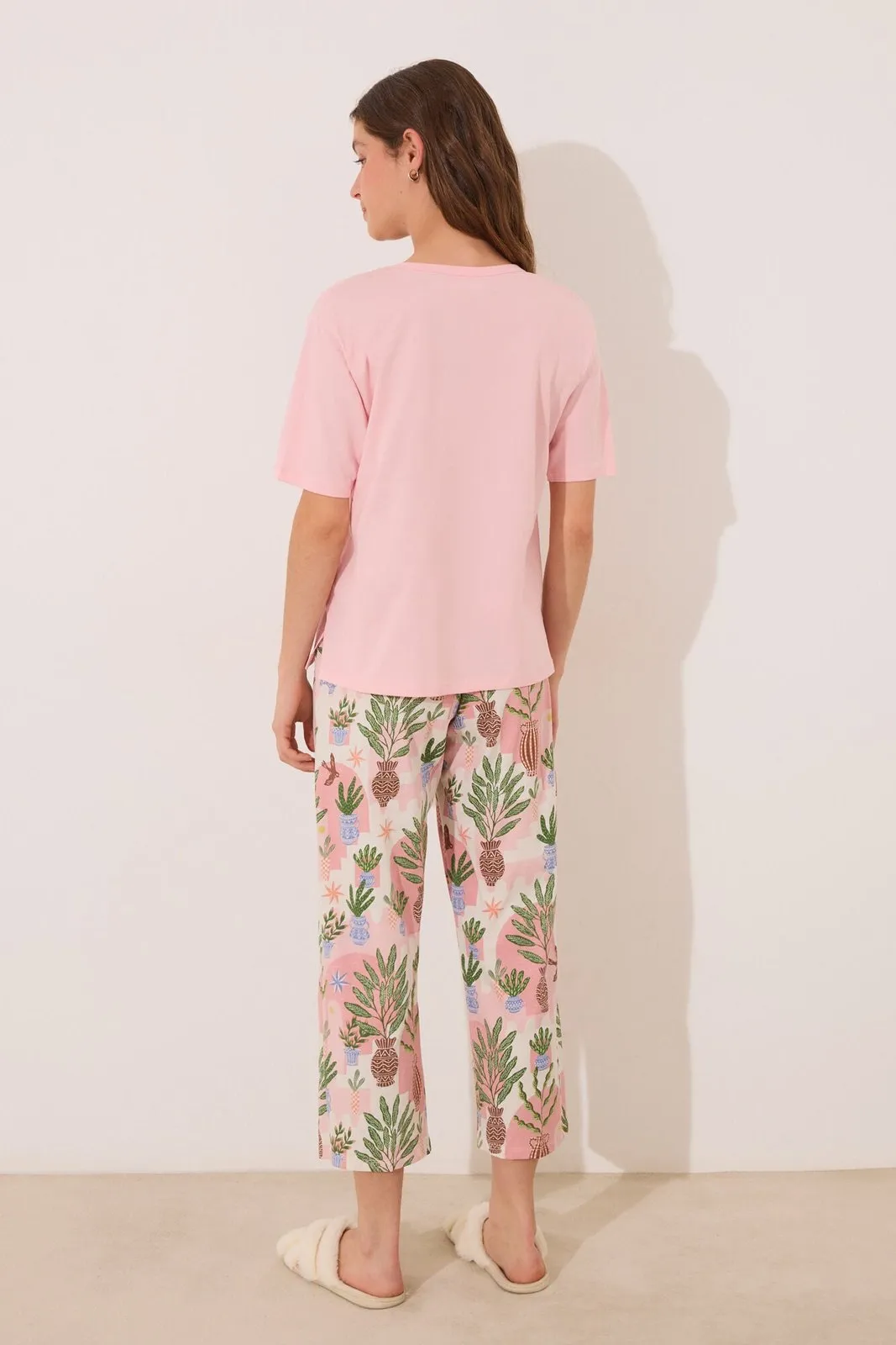 Capri pyjamas 100% cotton pink flower pots - Pink