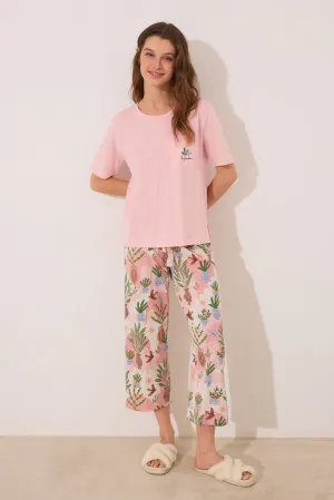 Capri pyjamas 100% cotton pink flower pots - Pink