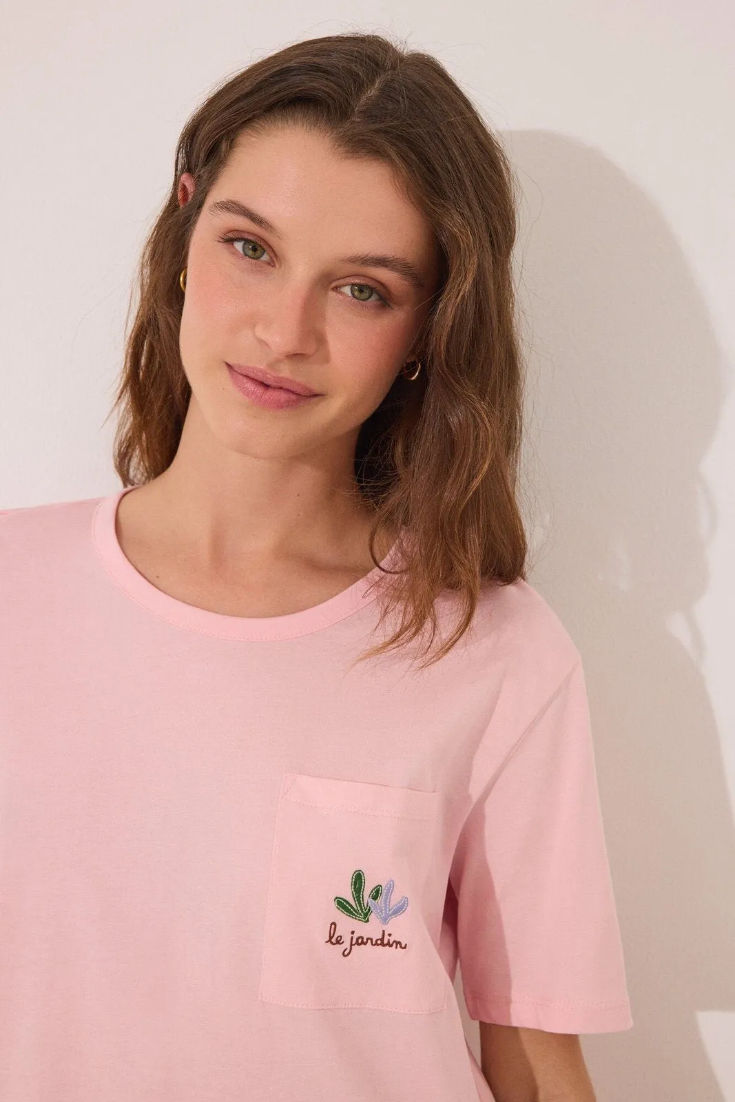 Capri pyjamas 100% cotton pink flower pots - Pink