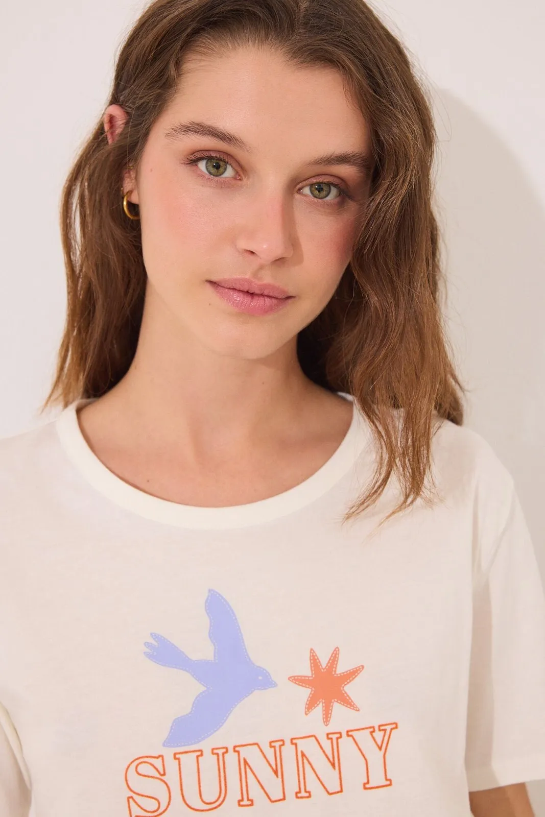 Capri pyjamas 100% cotton white flowers - Ivory