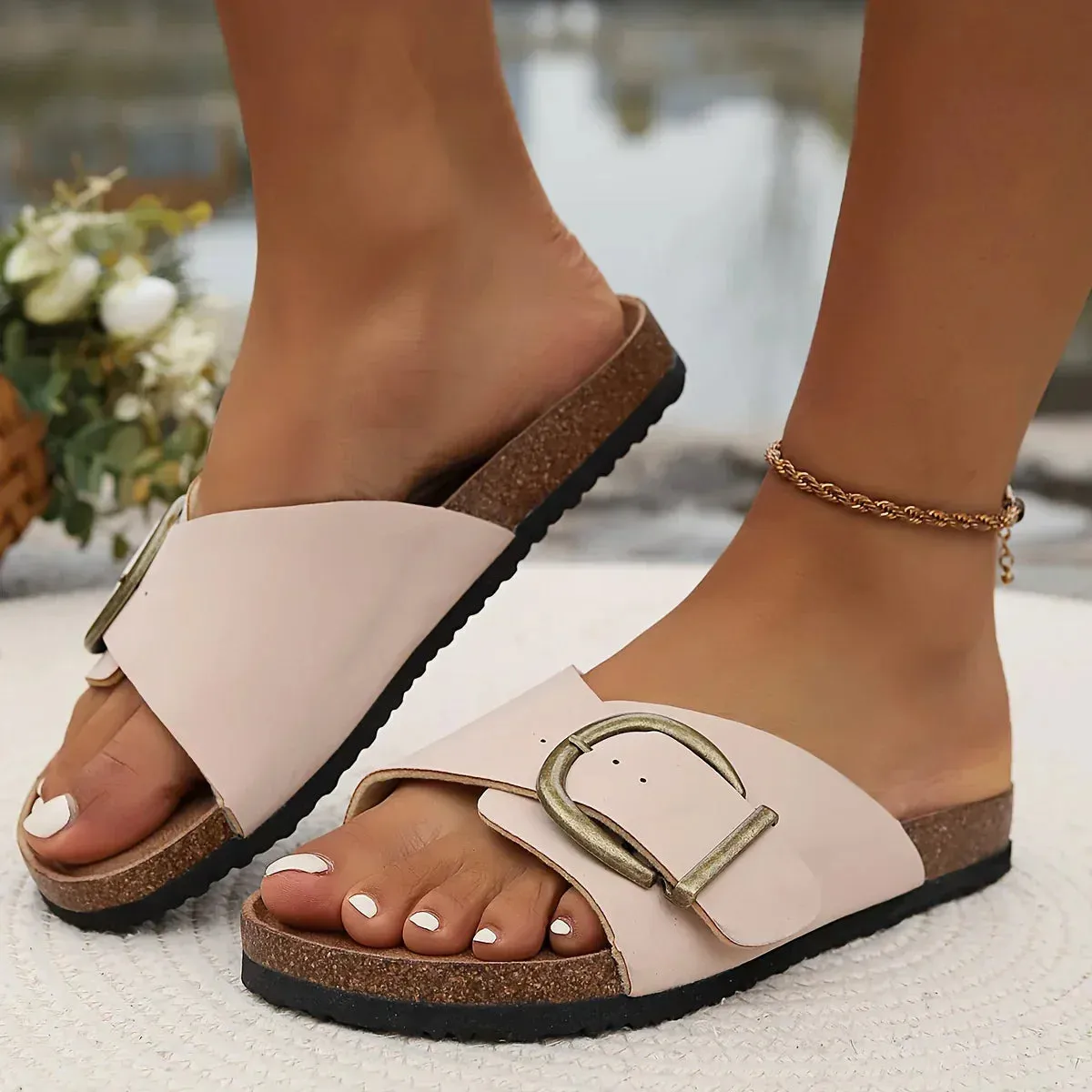 Catalina® | Women'S Cork Mules With Buckle Strap Design