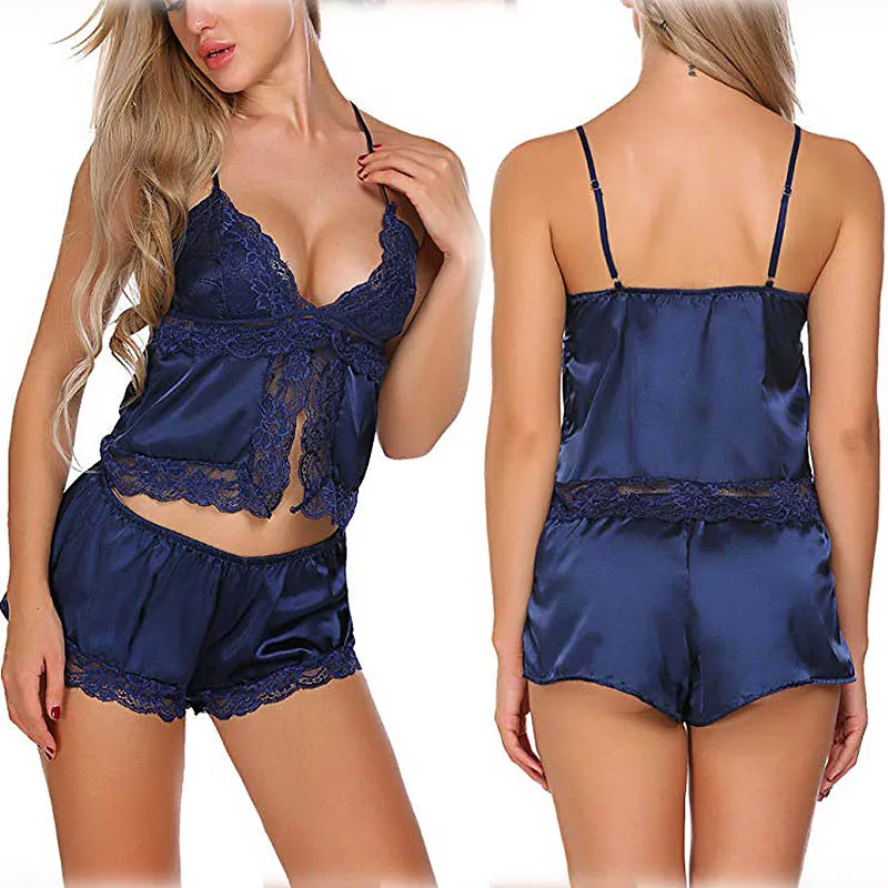 Celeste Kiss Lace Trim Satin Cami & Shorts Loungewear Set