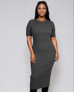 CELESTE | Short Sleeve Crew-Neck Rib Dress