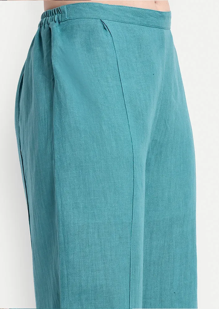 Colorblock Linen High-low Shirt With Straight Pants Set