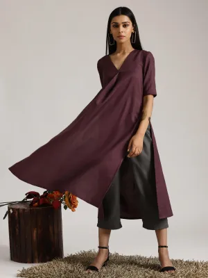 Cotton Linen Purple Kurta Pant Set