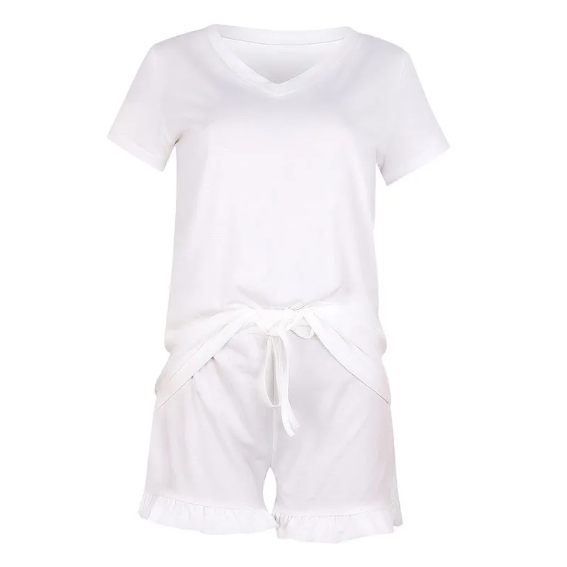 Cozy Bliss V-Neck Ruffle Hem Lounge Set