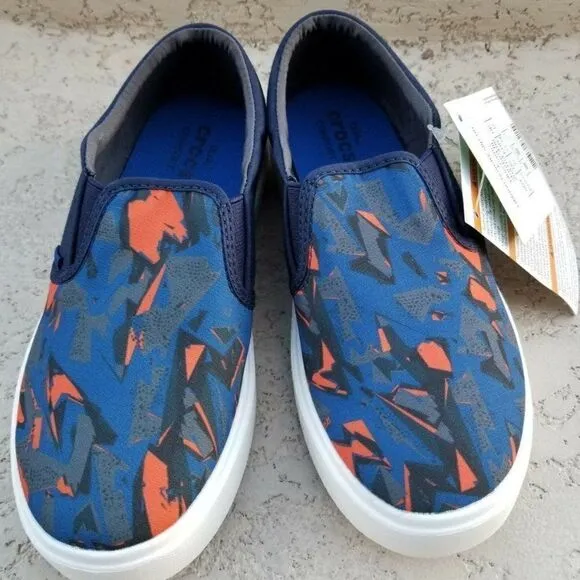 CROCS Citilane Novelty Slip-On Toddler Boys Camo Sneakers Blue/Orange Size 7 NEW