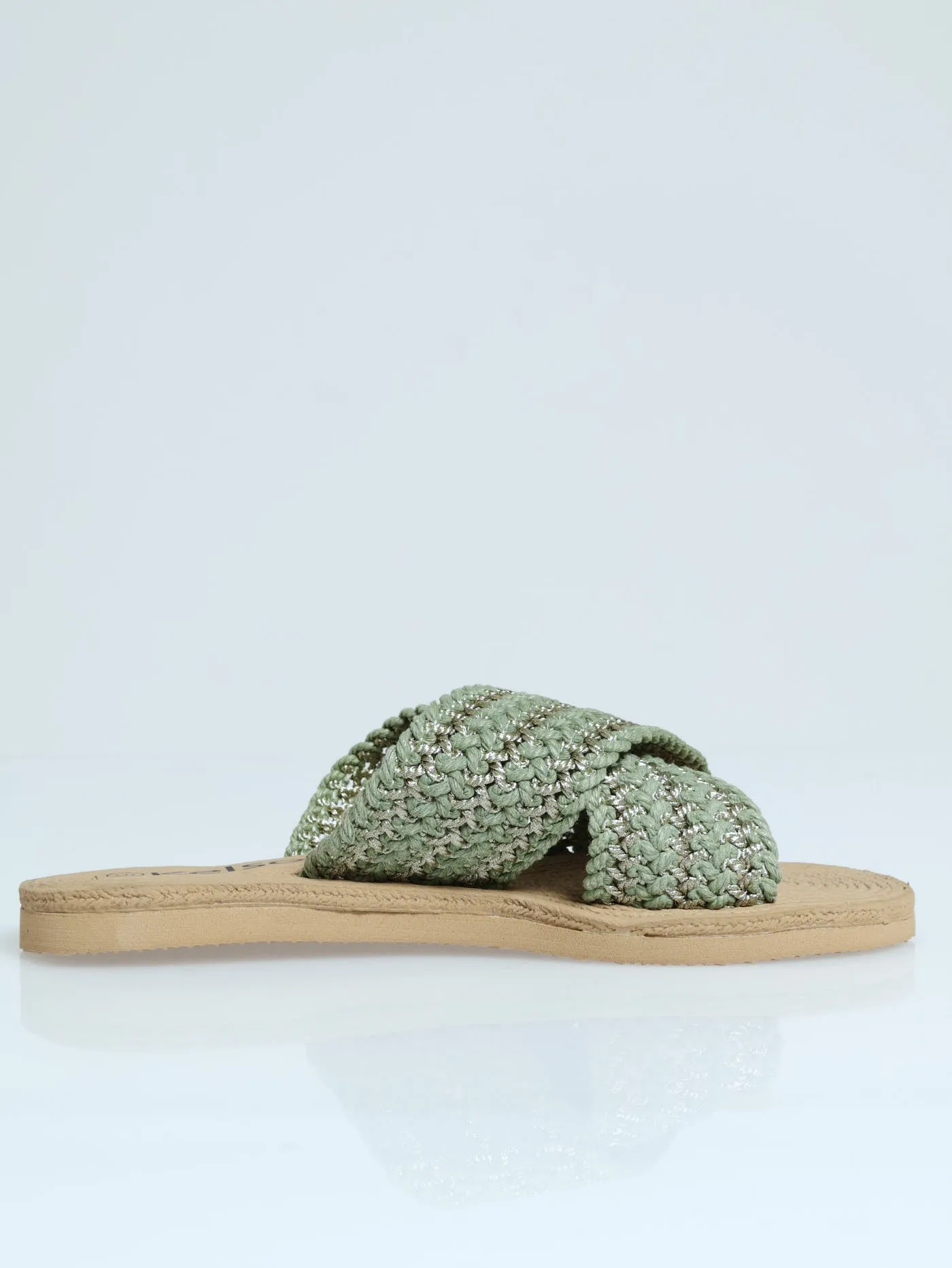 Cross Strap Mule Sandal - Sage & Gold