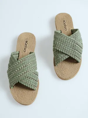 Cross Strap Mule Sandal - Sage & Gold