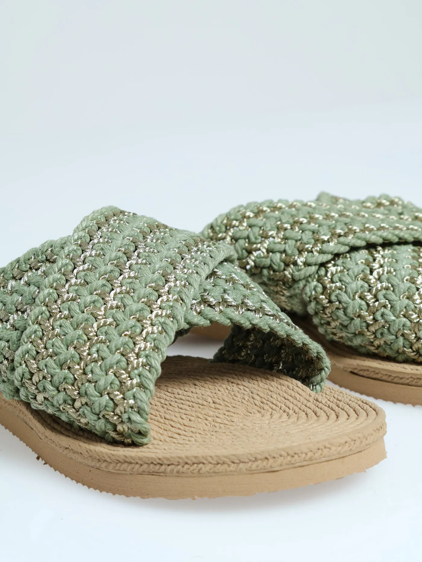 Cross Strap Mule Sandal - Sage & Gold