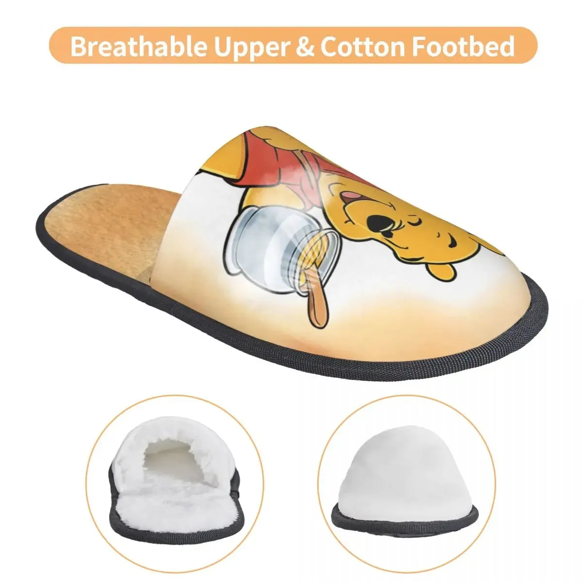 Custom Winnie The Pooh Memory Foam Slippers Women Comfy Warm Cartoon Bear House Slippers