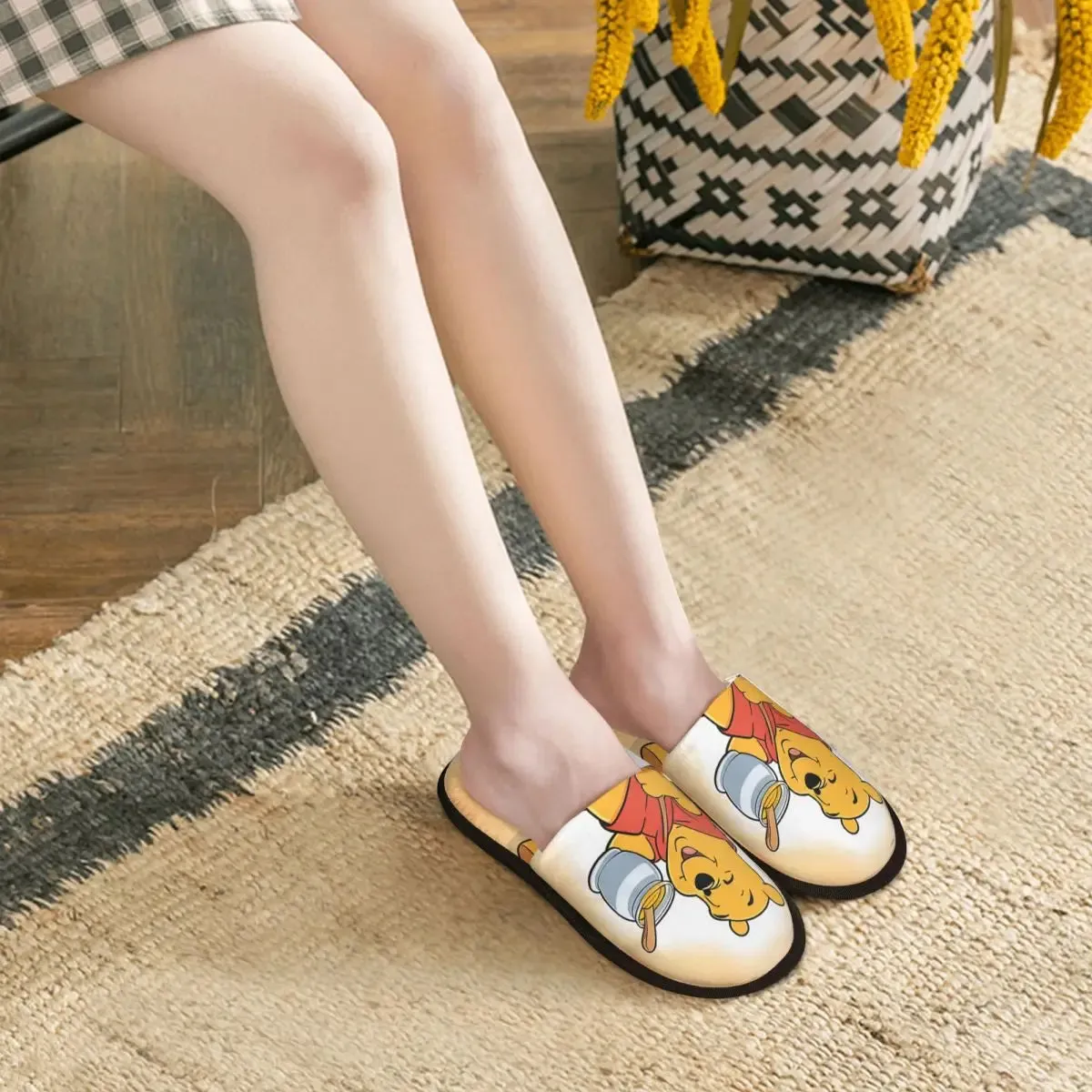 Custom Winnie The Pooh Memory Foam Slippers Women Comfy Warm Cartoon Bear House Slippers