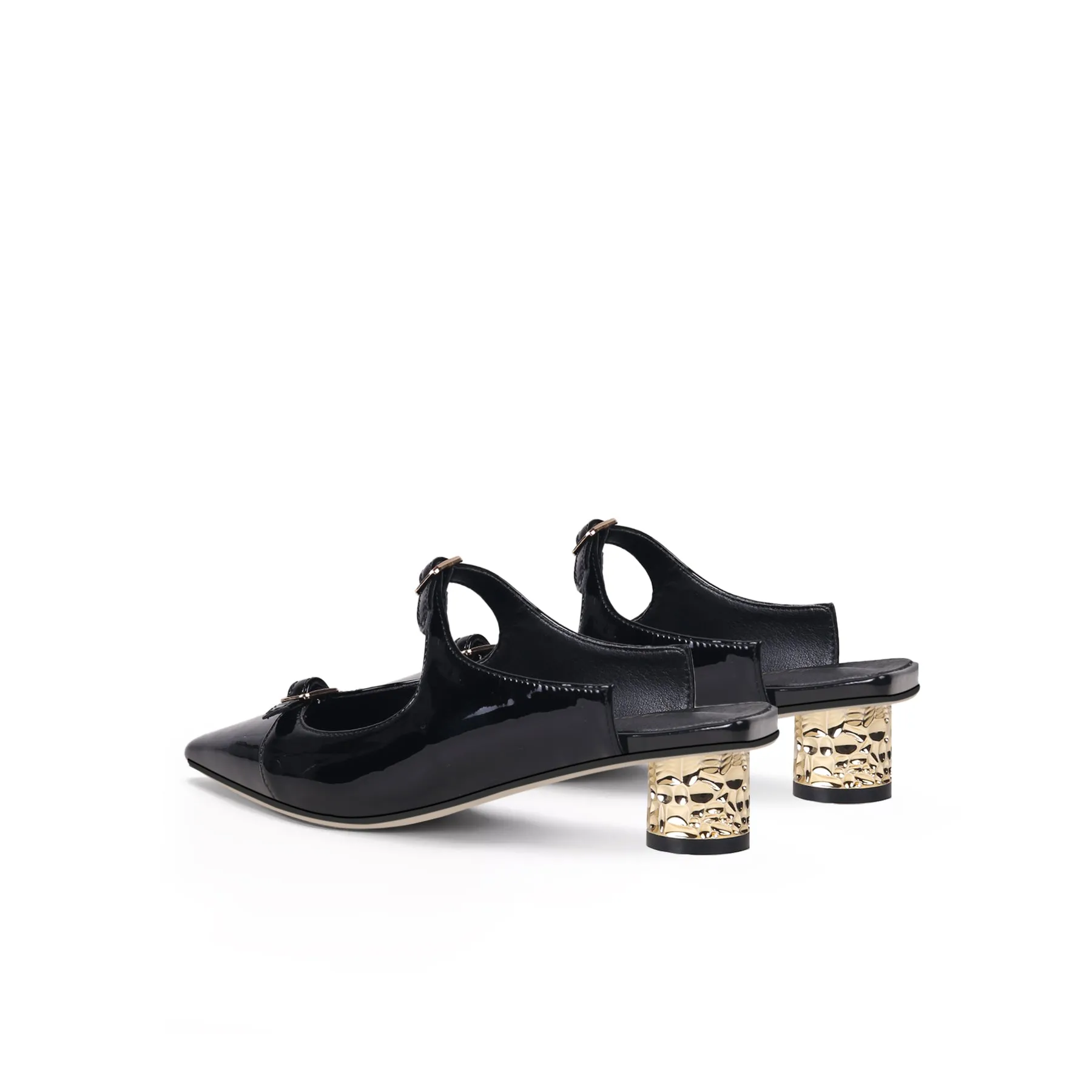 Cutout-Strap Dalena Block Low-Heel Mule - Black