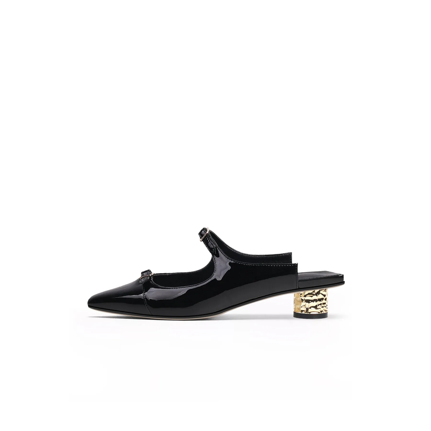 Cutout-Strap Dalena Block Low-Heel Mule - Black