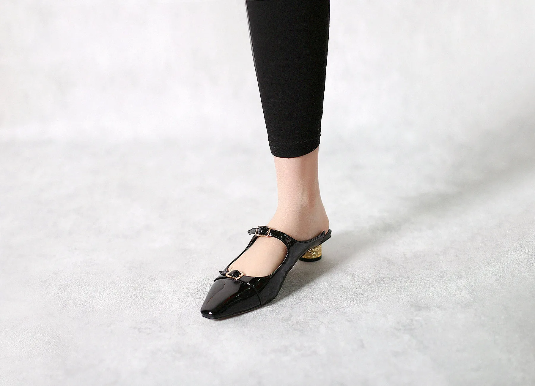 Cutout-Strap Dalena Block Low-Heel Mule - Black