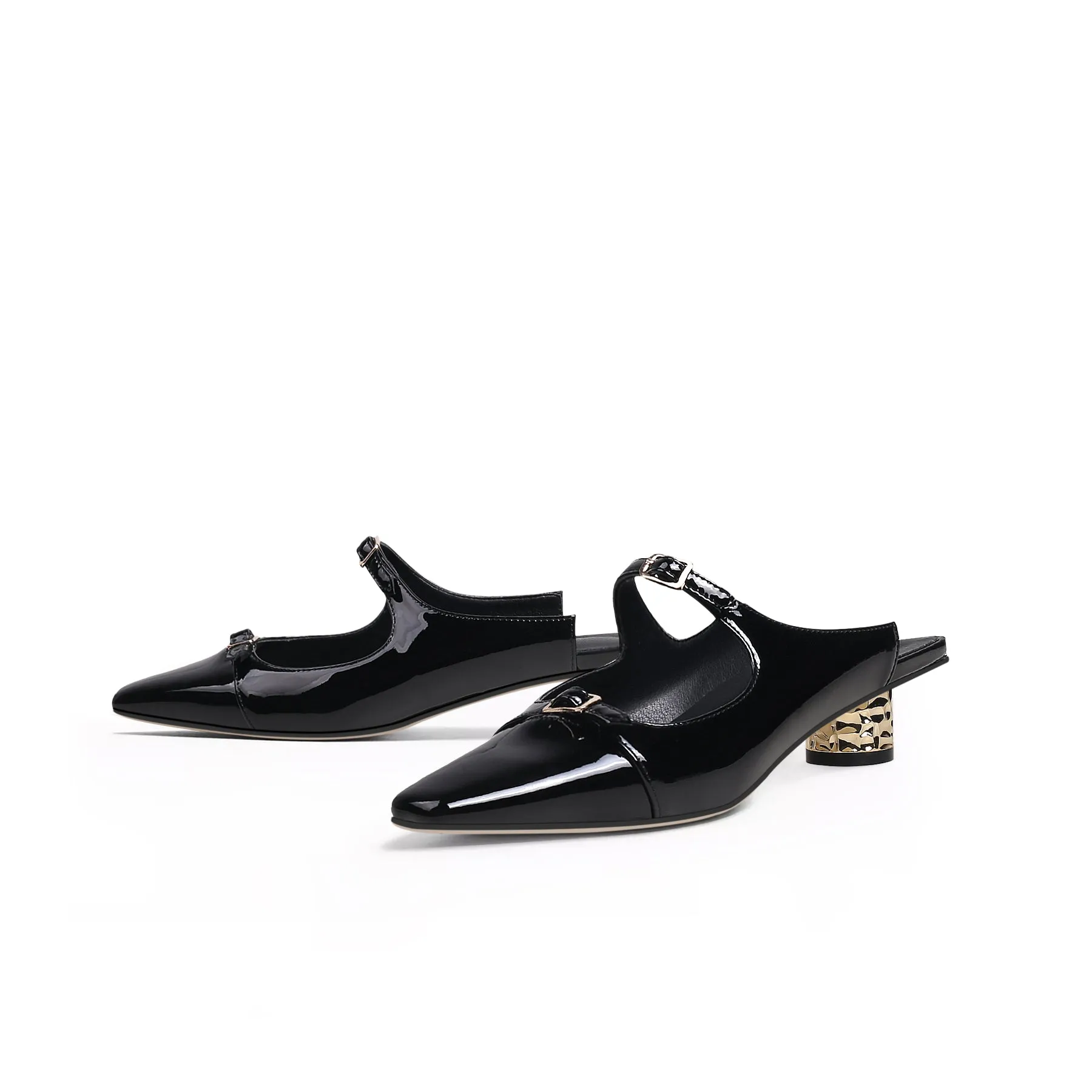 Cutout-Strap Dalena Block Low-Heel Mule - Black